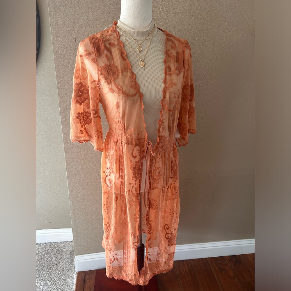 Rust lace embroidered detail cardigan - Picture 6 of 9
